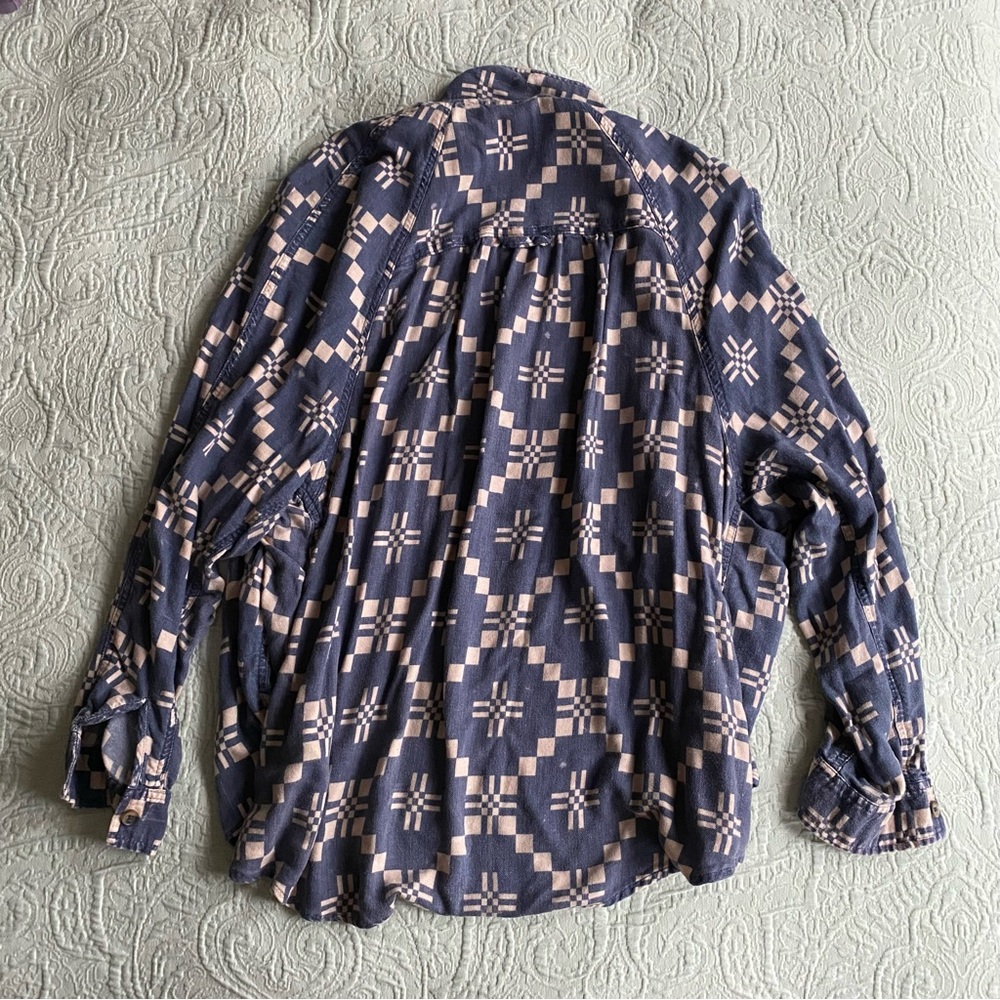 BDG UO Keanu Drapey Flannel Button Down Shirt Geometric Diamond Blue XS - Picture 11 of 11
